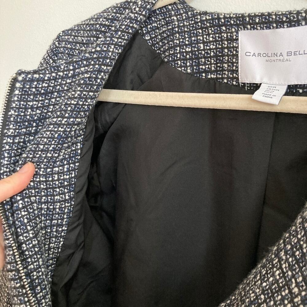 Carolina Belle Womens M Blue Plaid Tweed Zip Front Coat Old Money Preppy Classic - Picture 4 of 8